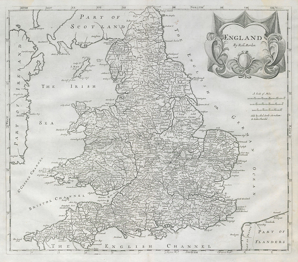 ENGLAND by ROBERT MORDEN from Camden's Britannia 1722 old antique map chart