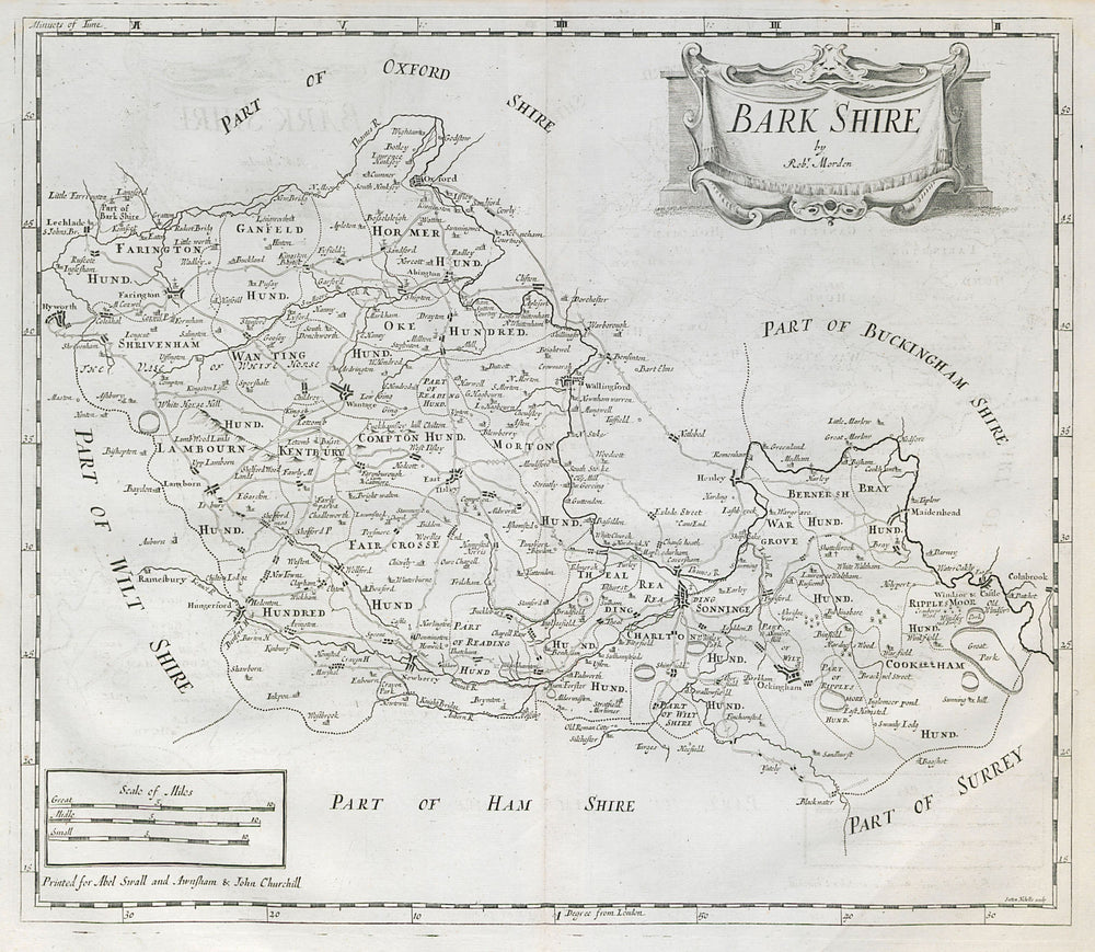 Berkshire. 'BARK SHIRE' by ROBERT MORDEN from Camden's Britannia 1722 old map