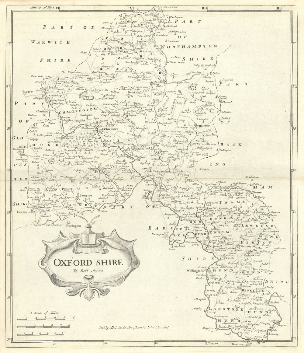 Oxfordshire. 'OXFORD SHIRE' by ROBERT MORDEN from Camden's Britannia 1722 map