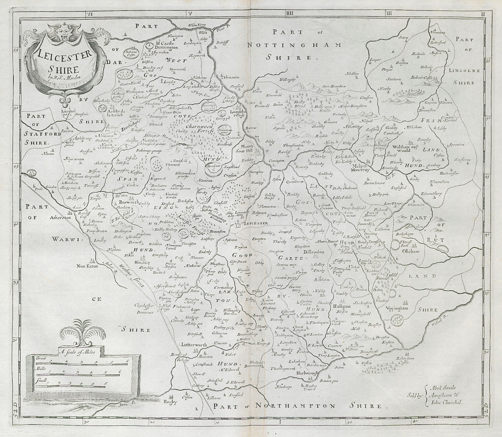 LEICESTERSHIRE from Camden's Britannia by ROBERT MORDEN 1722 old antique map