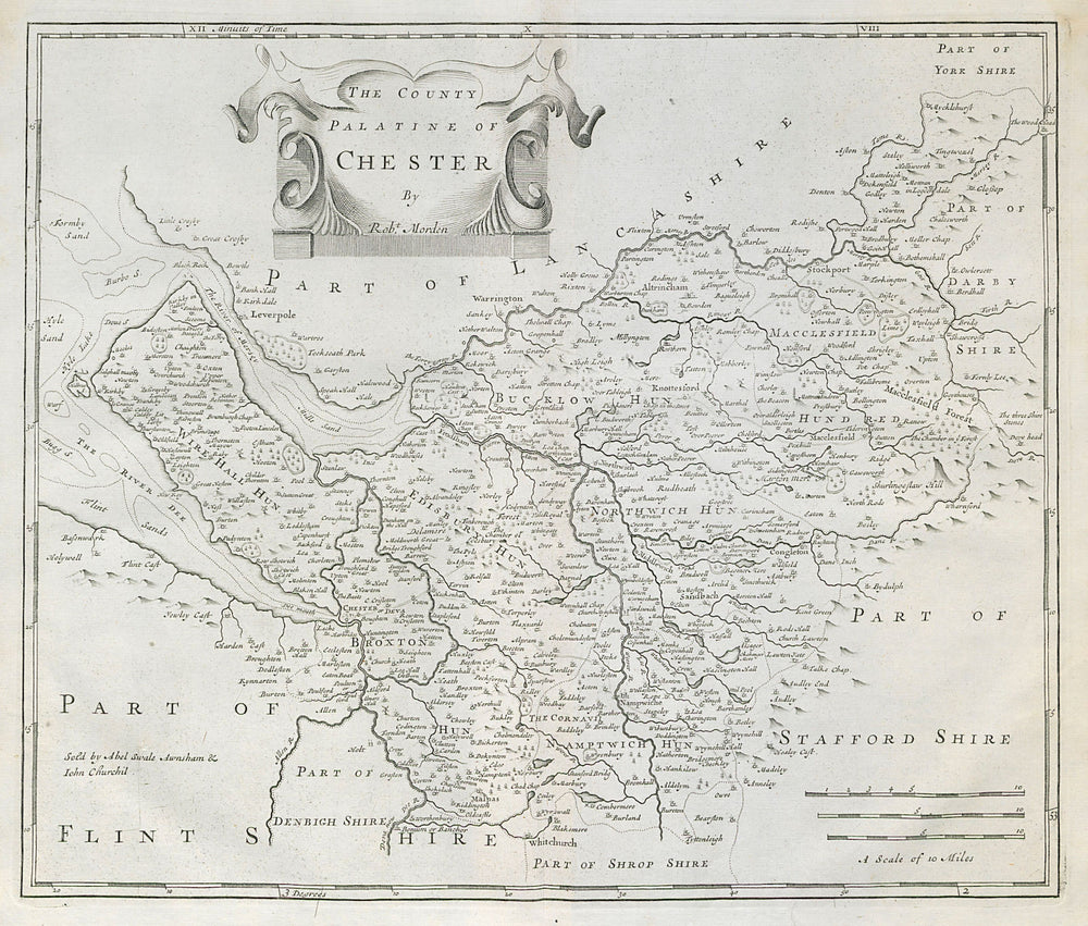 Cheshire.'COUNTY PALATINE OF CHESTER' ROBERT MORDEN Camden's Britannia 1722 map