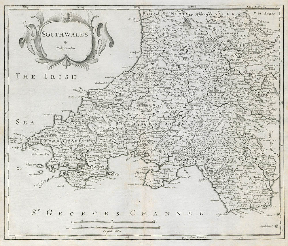 SOUTH WALES by ROBERT MORDEN from Camden's Britannia 1722 old antique map