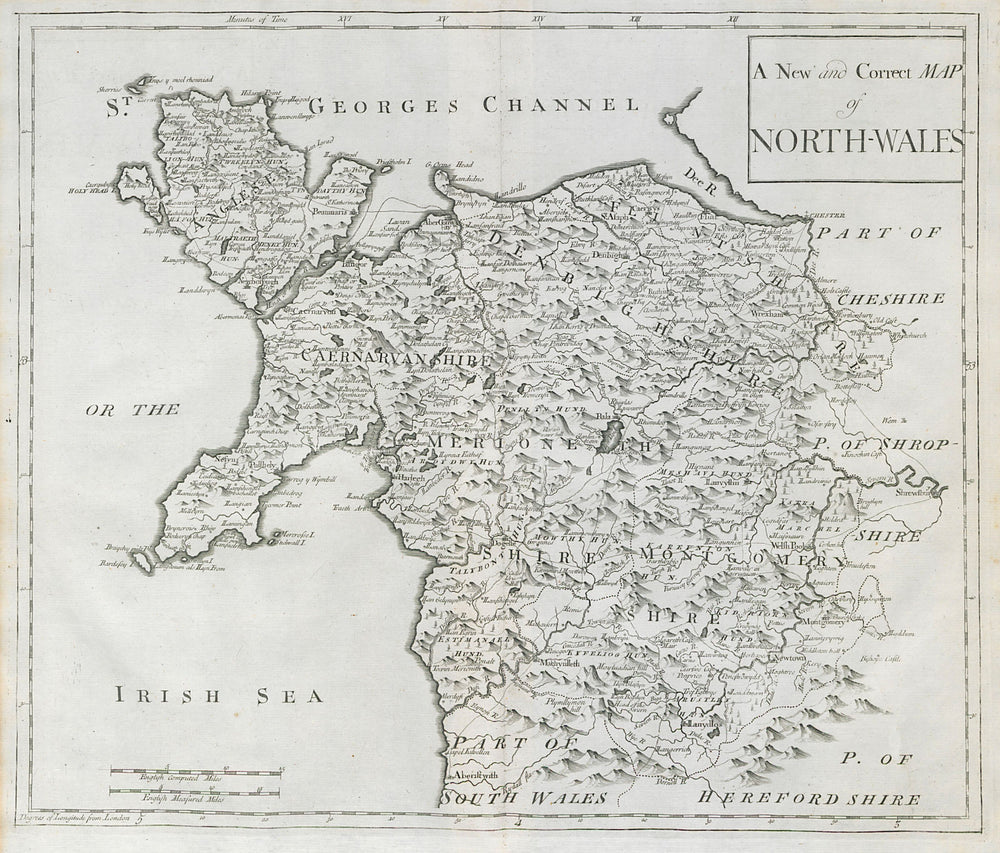 NORTH WALES by ROBERT MORDEN from Camden's Britannia 1722 old antique map