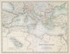 MEDITERRANEAN SEA. Submarine cables. Railways. JOHNSTON 1915 old antique map