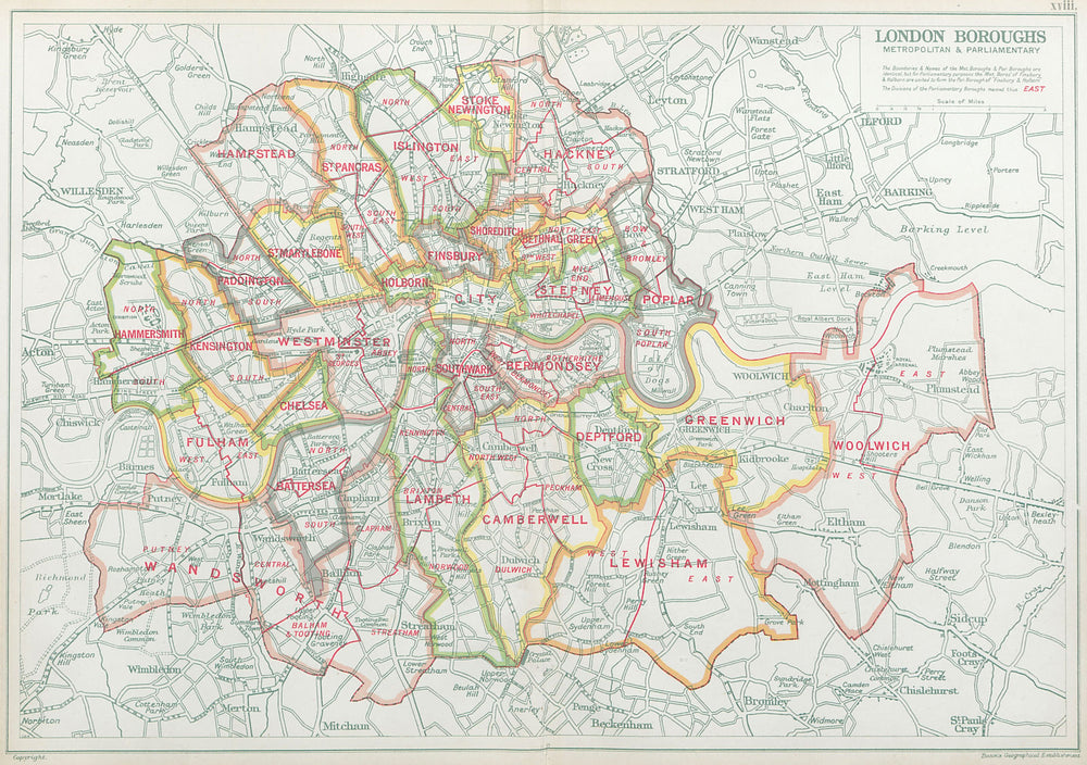 LONDON BOROUGHS. Metropolitan & Parliamentary. Constituencies. BACON 1920 map