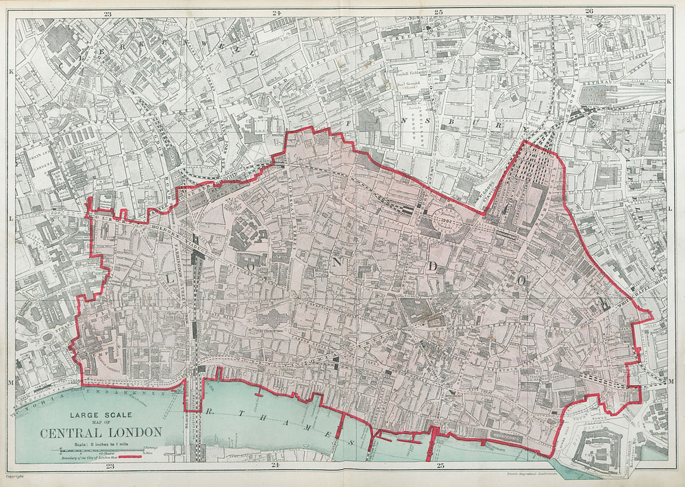 The CITY OF LONDON. The Square Mile. BACON 1920 old antique map plan chart