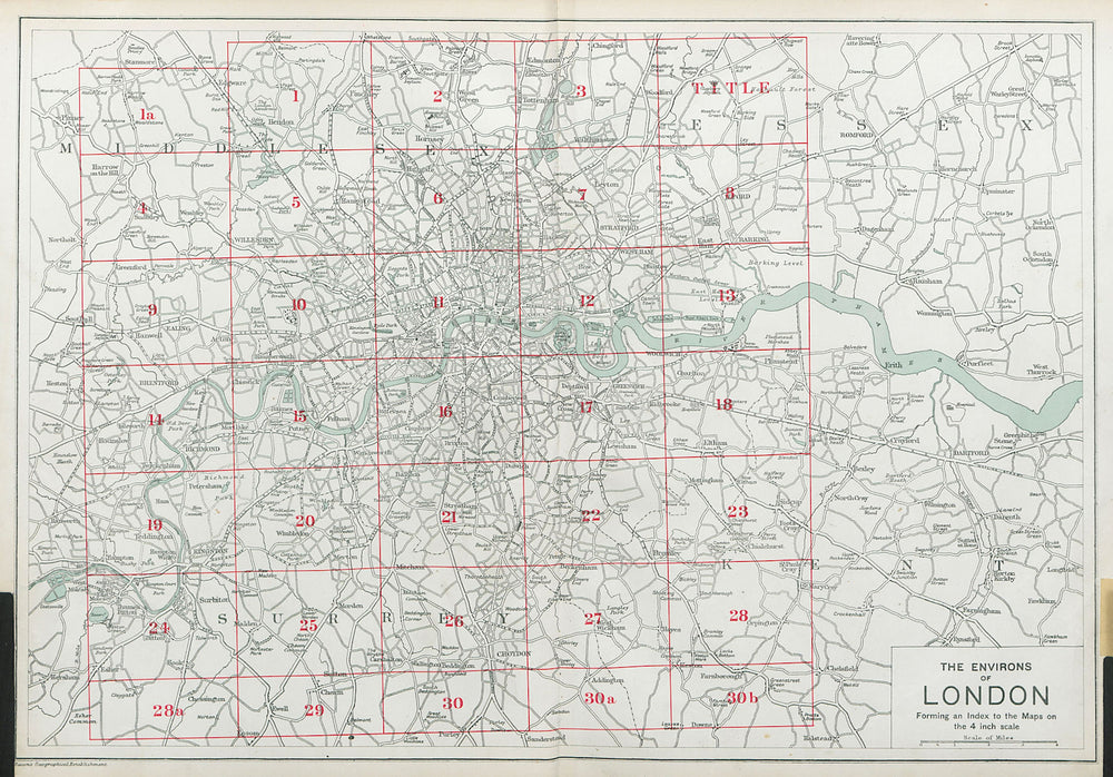 THE ENVIRONS OF LONDON. Index map. Main roads. BACON 1920 old antique