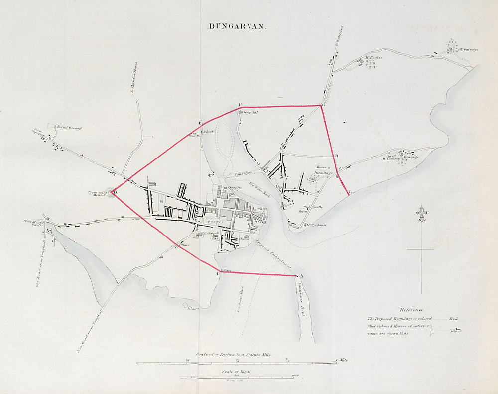 DUNGARVAN town/borough plan. REFORM ACT. County Waterford. Munster 1832 map
