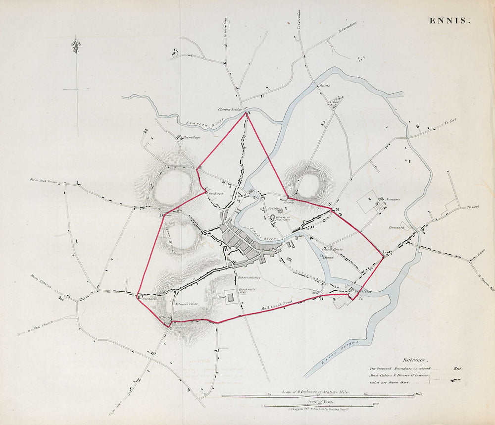 ENNIS town/borough plan. REFORM ACT. County Clare. Munster 1832 old map