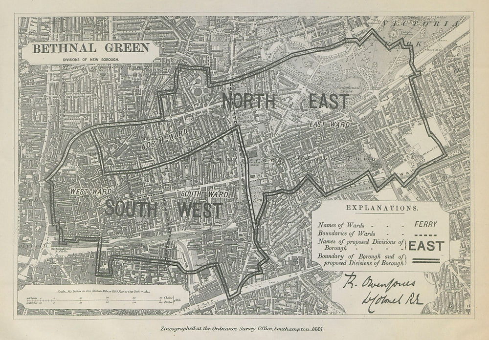 Bethnal Green Parliamentary Borough. London. BOUNDARY COMMISSION 1885 old map