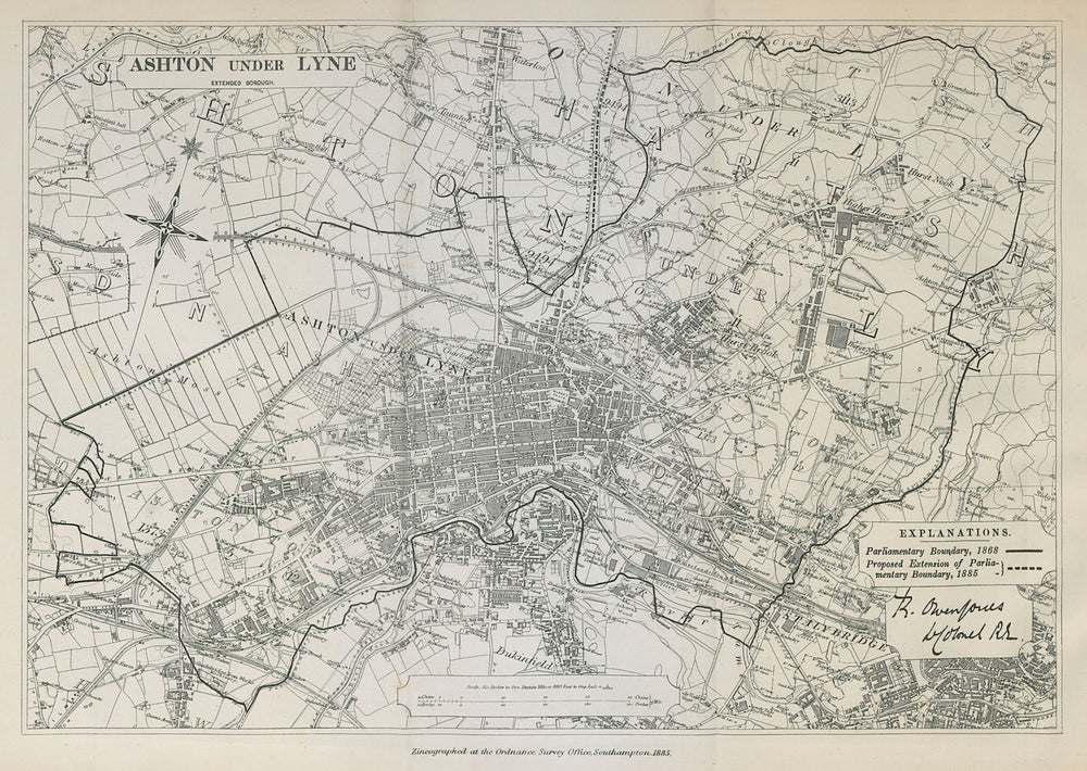 Ashton under Lyne Parliamentary Borough Stalybridge BOUNDARY COMMISSION 1885 map