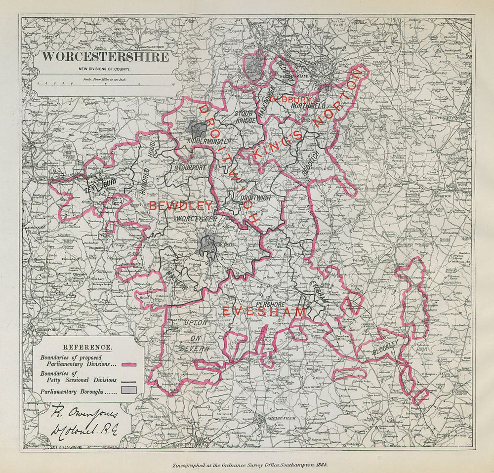 Worcestershire Parliamentary Divisions. Droitwich. BOUNDARY COMMISSION 1885 map