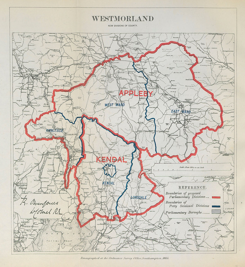 Westmorland Parliamentary Divisions. Appleby Kendal BOUNDARY COMMISSION 1885 map