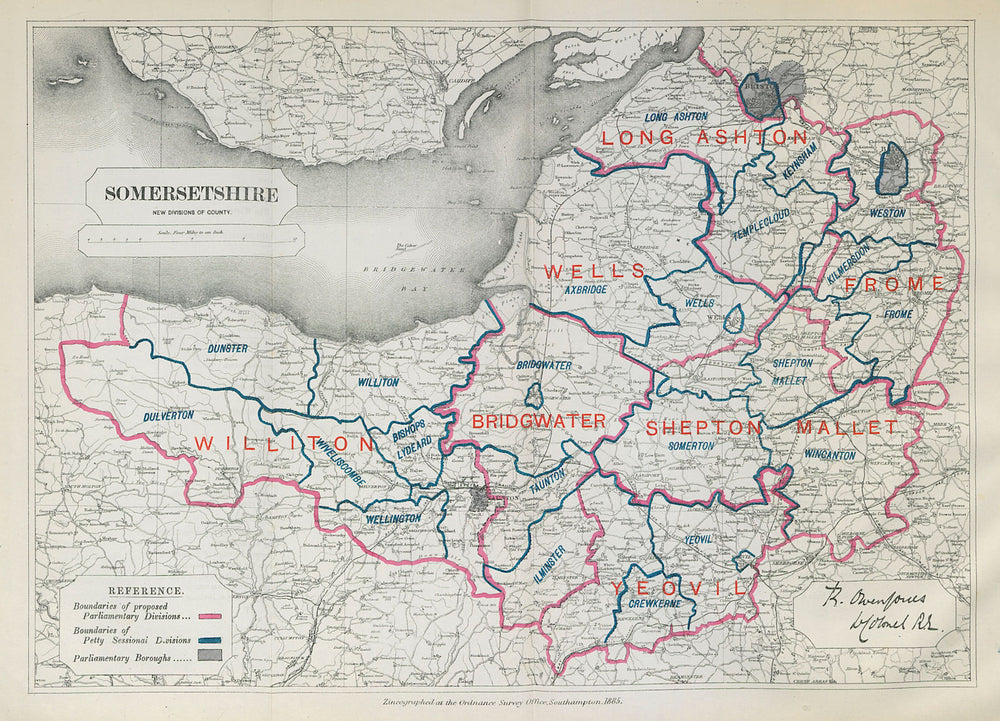 Somersetshire Parliamentary Divisions. Frome Wells. BOUNDARY COMMISSION 1885 map