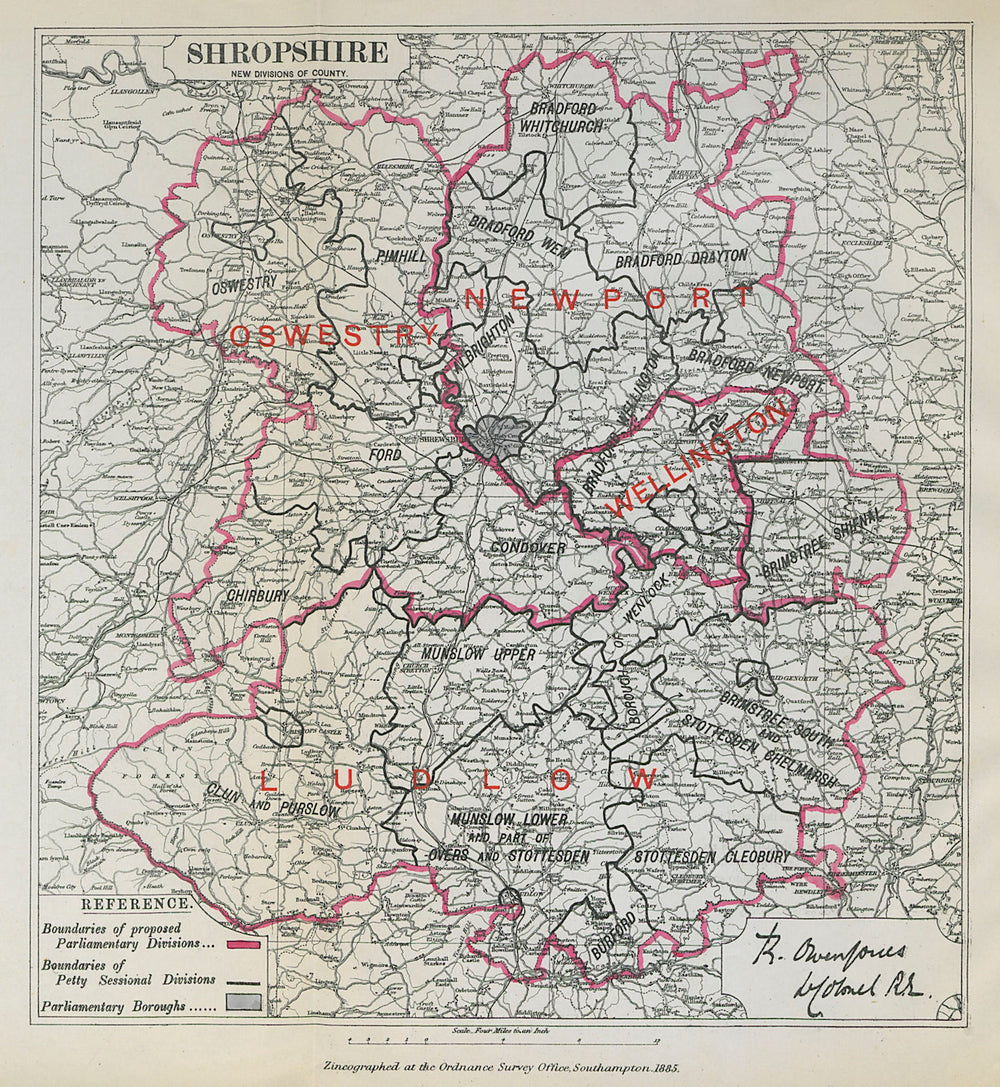 Shropshire Parliamentary Divisions. Oswestry Ludlow BOUNDARY COMMISSION 1885 map