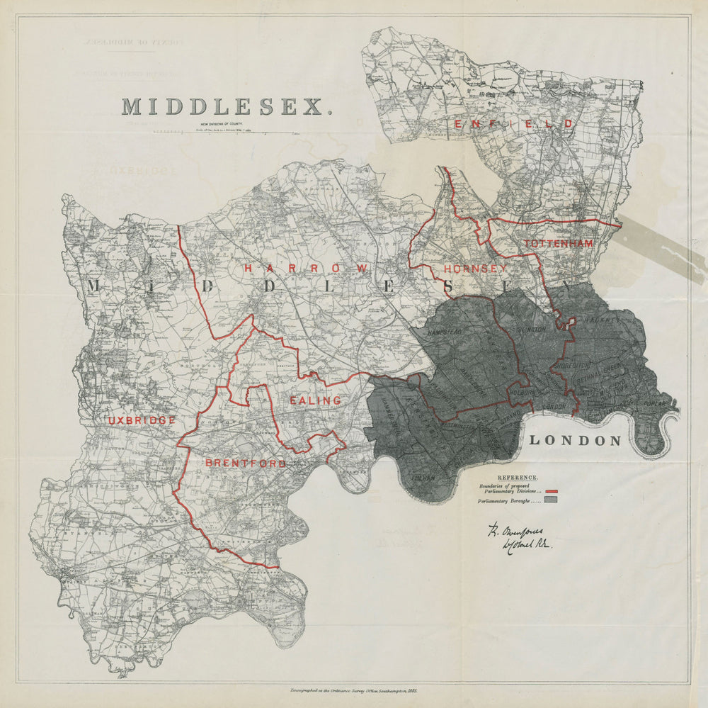 Middlesex Parliamentary Divisions. Ealing Harrow. BOUNDARY COMMISSION 1885 map