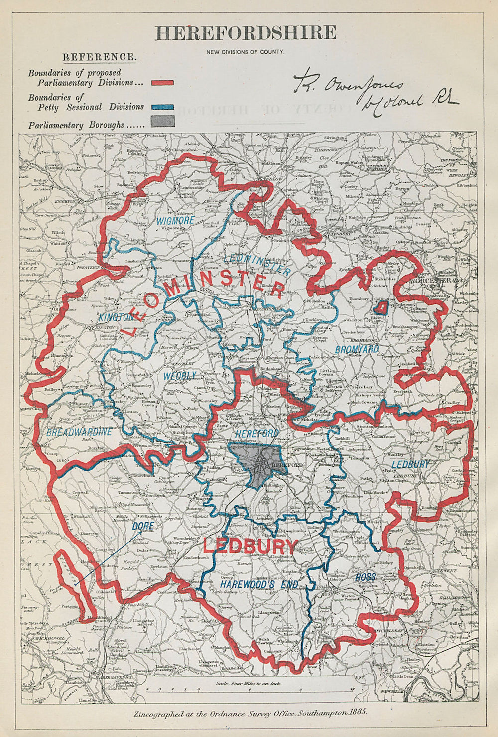 Herefordshire Parliamentary Divisions. Leominster. BOUNDARY COMMISSION 1885 map