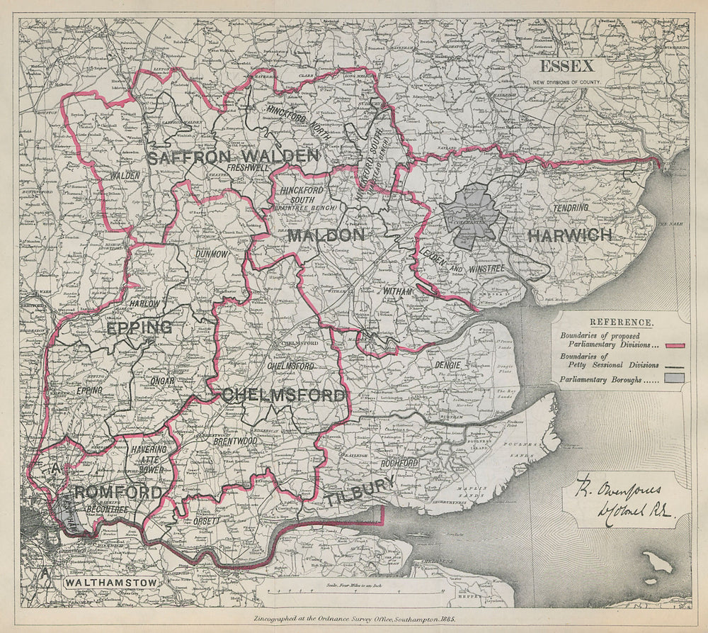 Essex Parliamentary Divisions. Romford Epping. BOUNDARY COMMISSION 1885 map