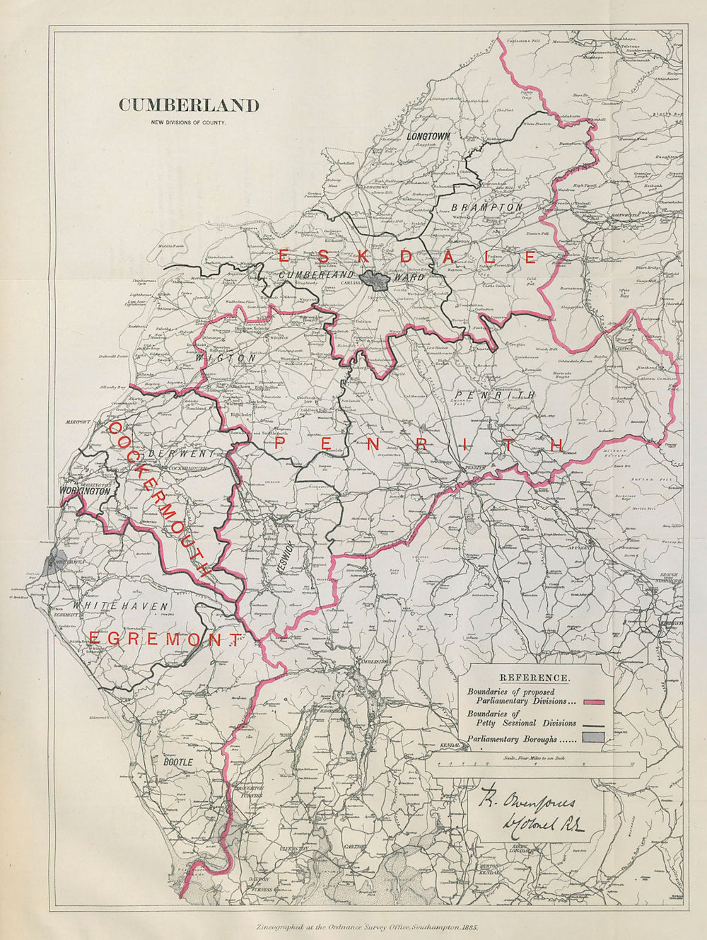 Cumberland Parliamentary Divisions. Cumbria Penrith BOUNDARY COMMISSION 1885 map
