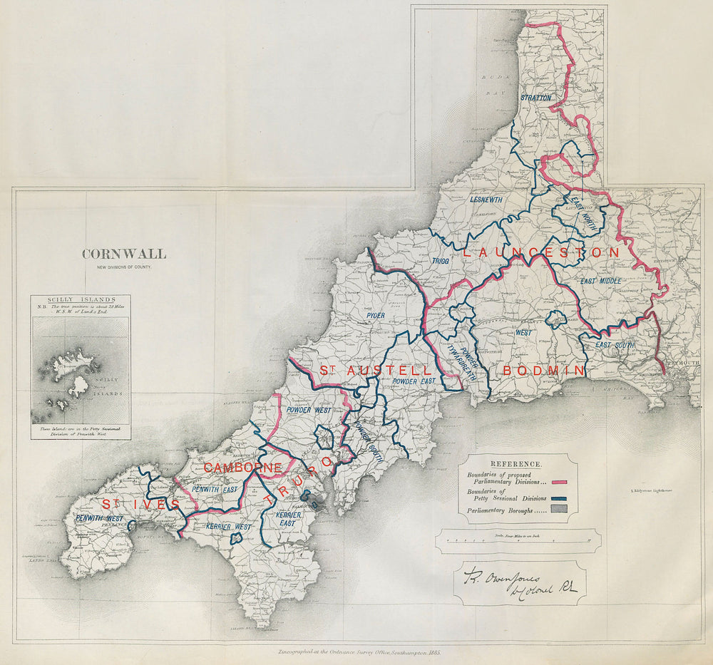 Cornwall Parliamentary Divisions. St Ives Austell. BOUNDARY COMMISSION 1885 map