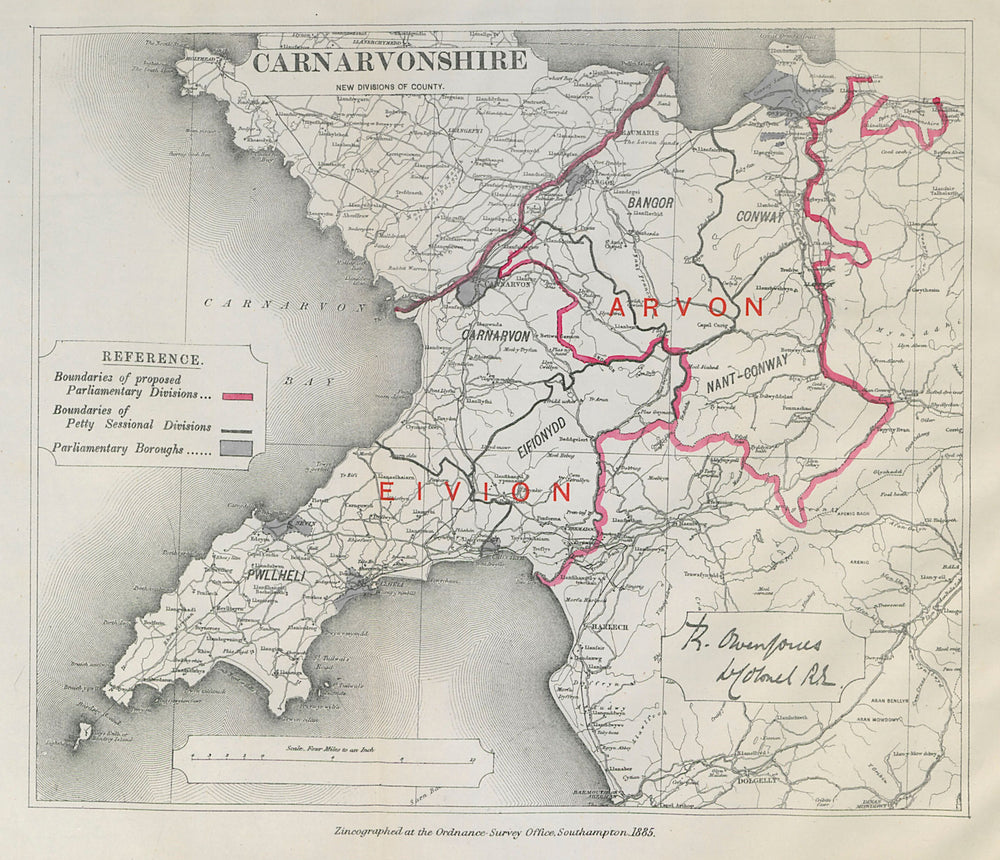 Carnarvonshire Parliamentary Divisions Eivion Arvon BOUNDARY COMMISSION 1885 map