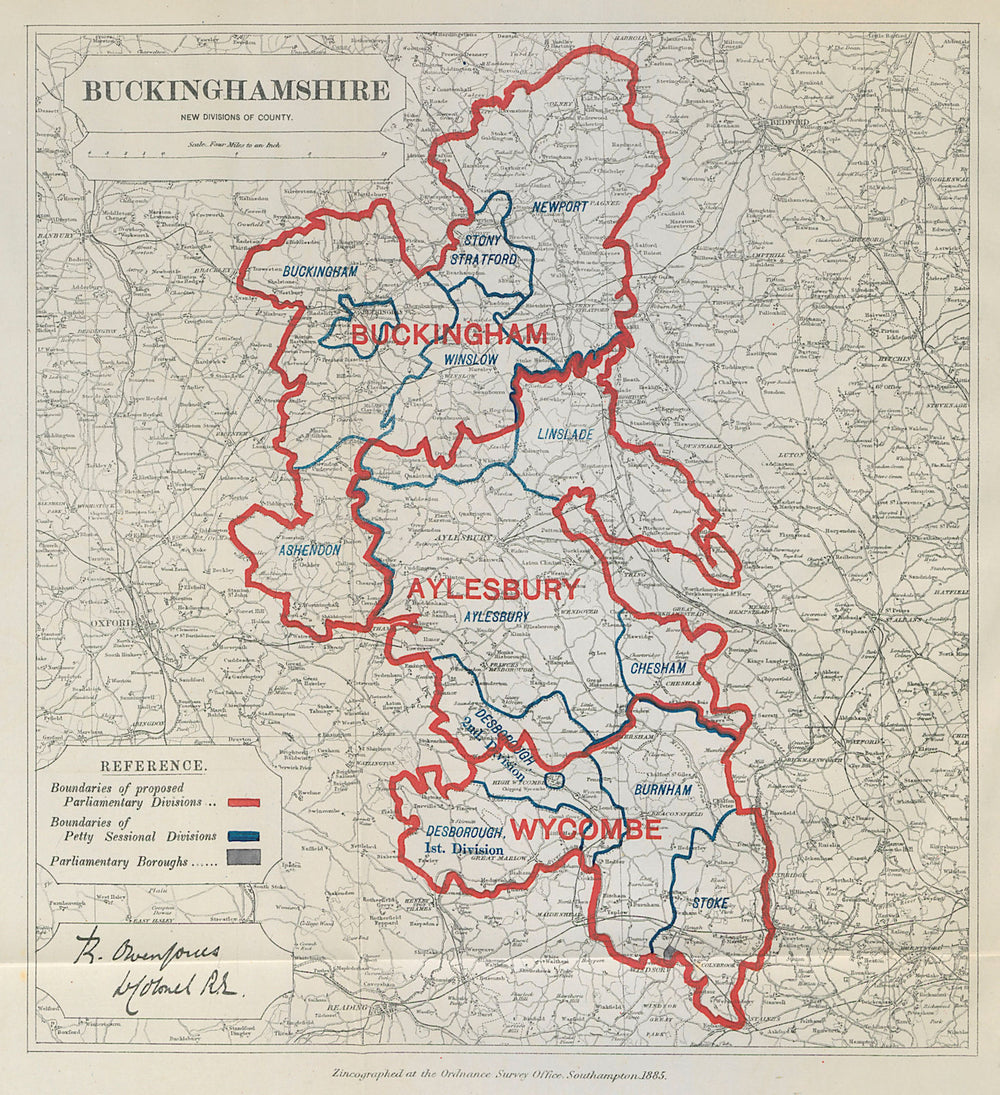 Buckinghamshire Parliamentary Divisions. Wycombe. BOUNDARY COMMISSION 1885 map