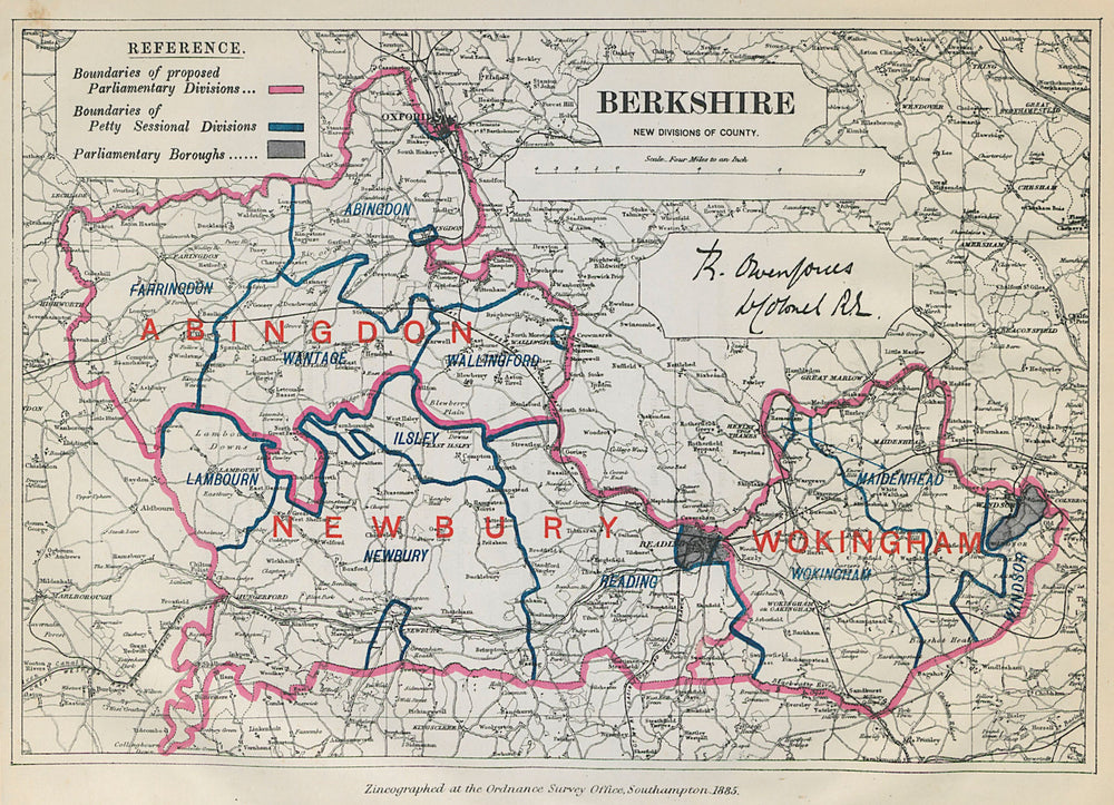 Berkshire Parliamentary Divisions. Abingdon Newbury BOUNDARY COMMISSION 1885 map