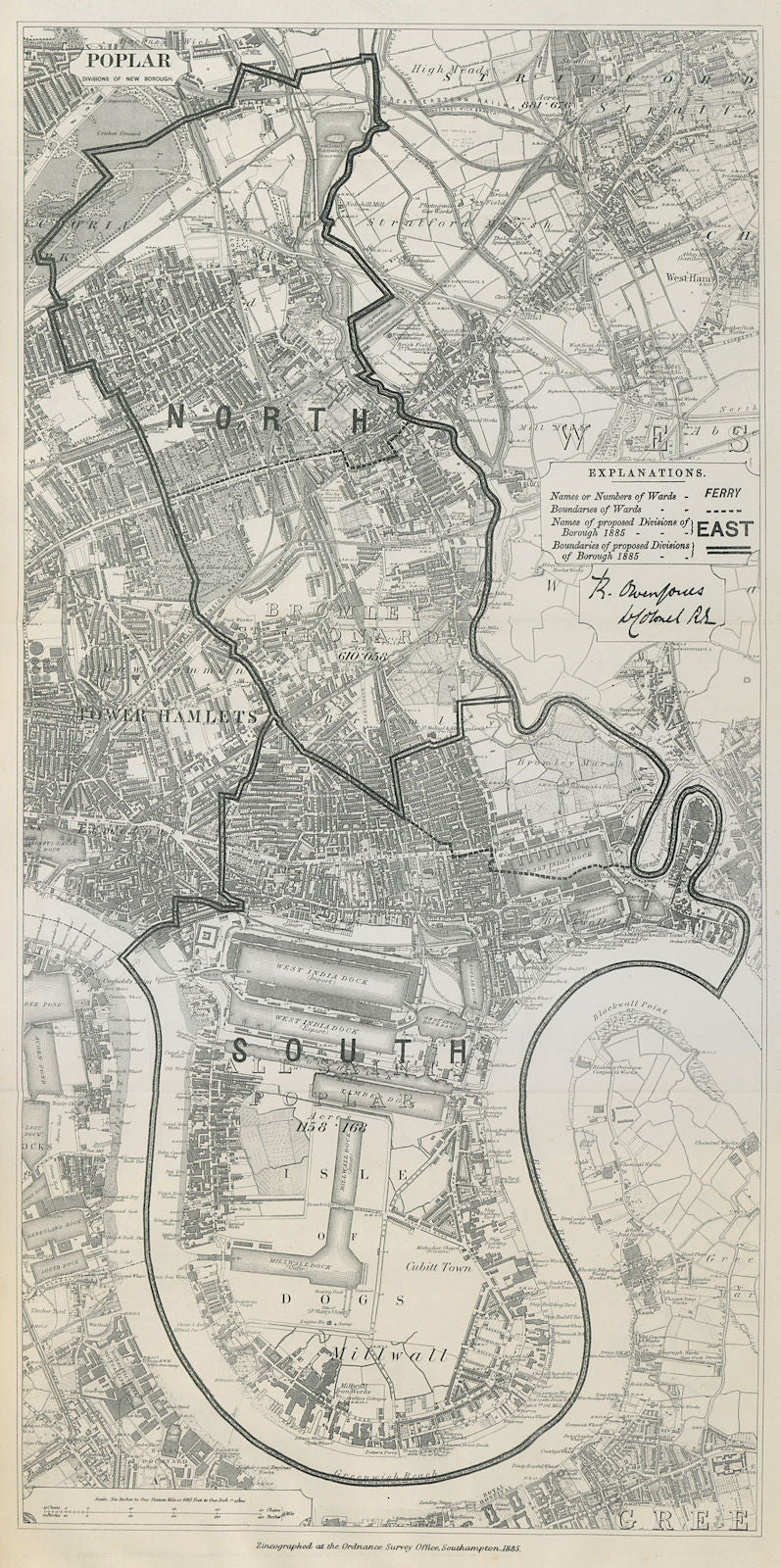 Poplar Parliamentary Borough. Isle of Dogs Old Ford BOUNDARY COMMISSION 1885 map
