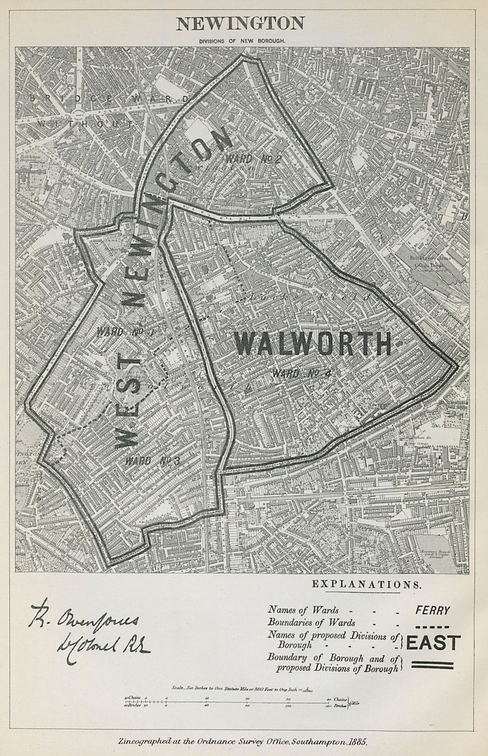 Newington Parliamentary Borough. London. Walworth. BOUNDARY COMMISSION 1885 map