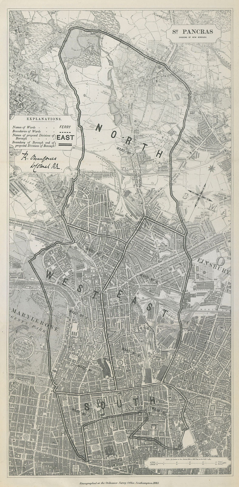 St Pancras Parliamentary Borough. Camden Kentish T. BOUNDARY COMMISSION 1885 map