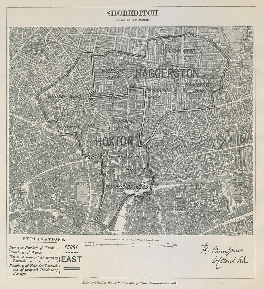 Shoreditch Parliamentary Borough. Hoxton Haggerston BOUNDARY COMMISSION 1885 map