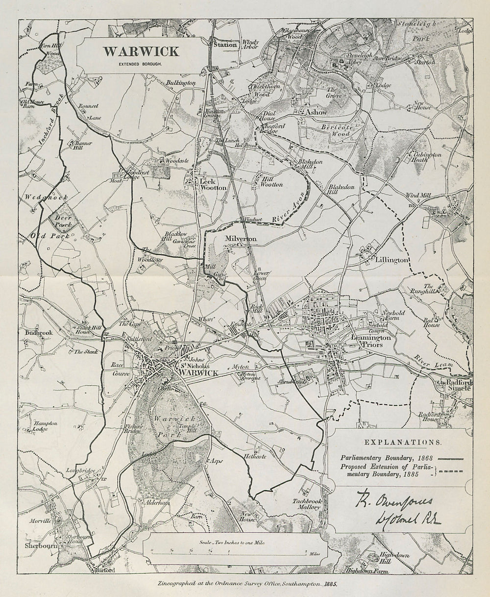 Warwick Parliamentary Borough. Leamington Priors. BOUNDARY COMMISSION 1885 map