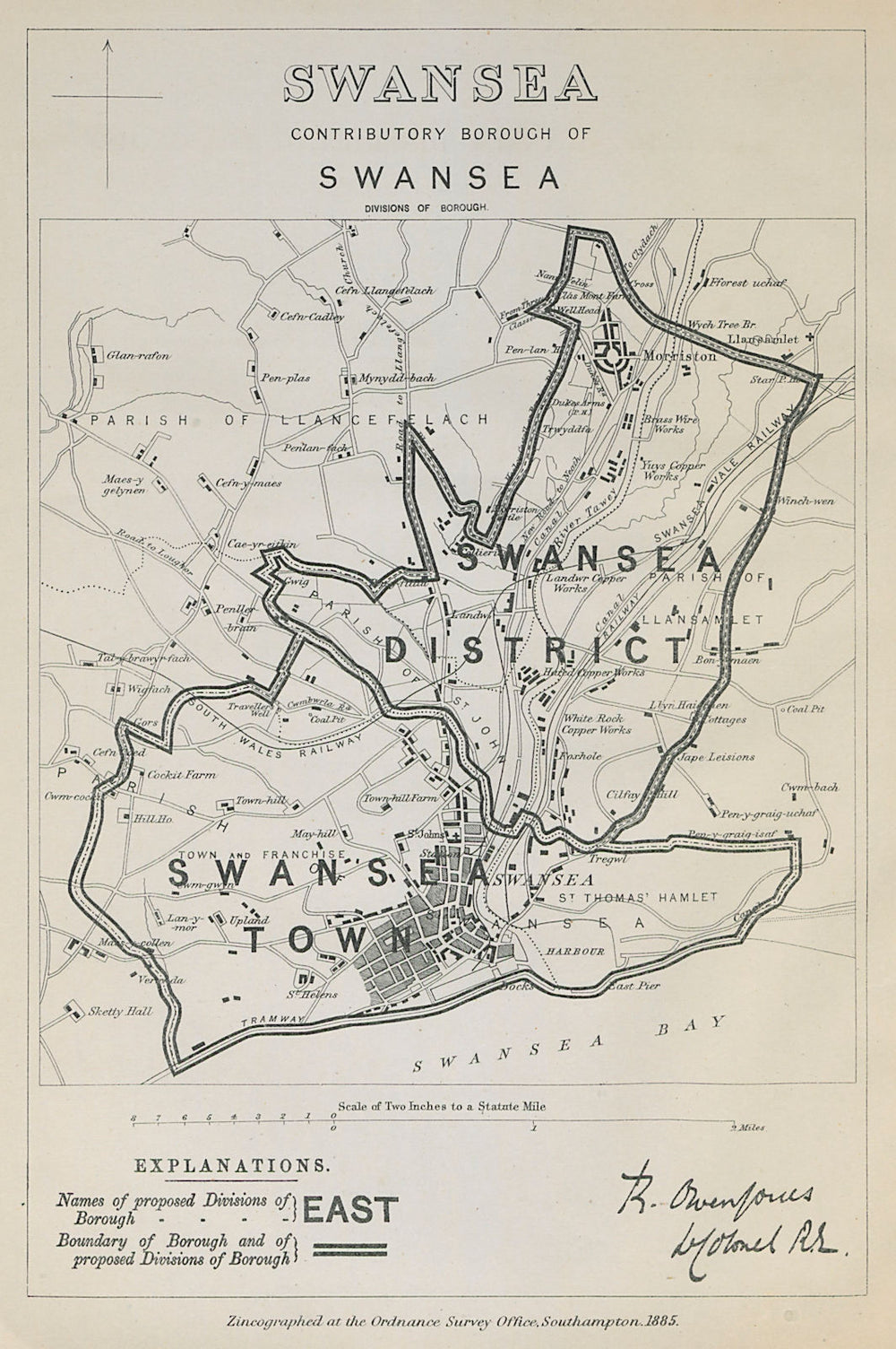 Swansea Parliamentary Borough. Wales. BOUNDARY COMMISSION. Jones 1885 old map