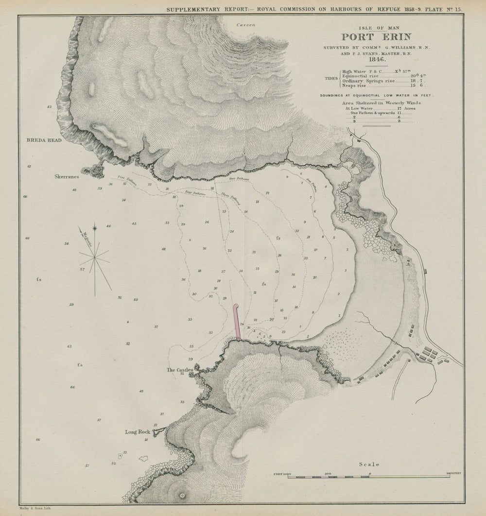 Port Erin bay. Williams/Evans survey. Proposed breakwater. Isle of Man 1859 map