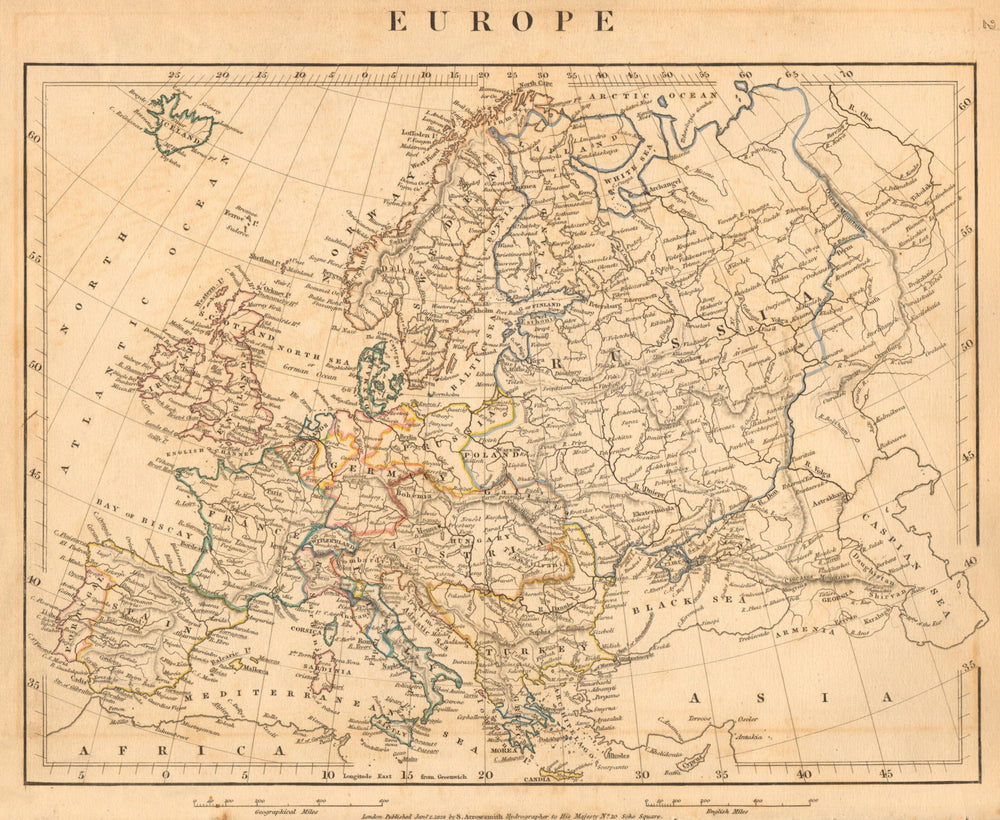 EUROPE. Italian & German states. Original outline colour. ARROWSMITH 1828 map