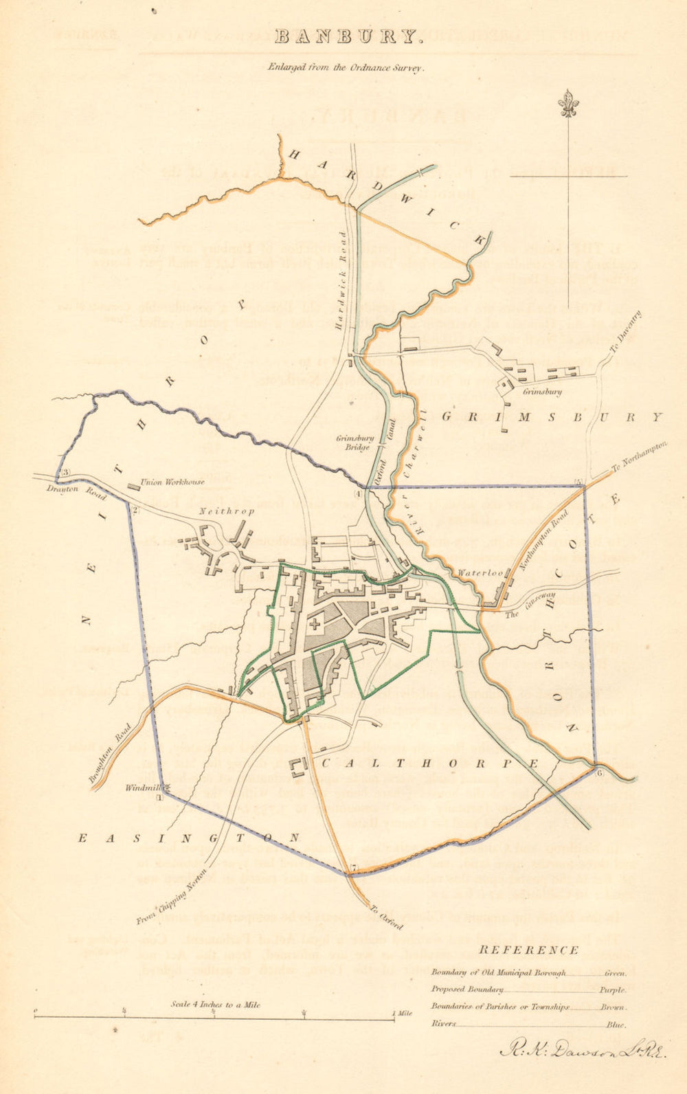 BANBURY borough/town plan. BOUNDARY COMMISSION. Oxfordshire. DAWSON 1837 map