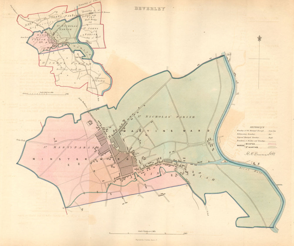 BEVERLEY borough/town plan. BOUNDARY COMMISSION. Yorkshire. DAWSON 1837 map