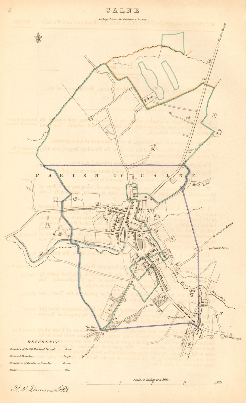 CALNE borough/town plan. BOUNDARY COMMISSION. Wiltshire. DAWSON 1837 old map