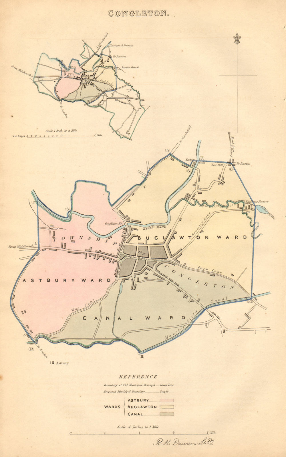 CONGLETON borough/town plan. BOUNDARY COMMISSION. Cheshire. DAWSON 1837 map
