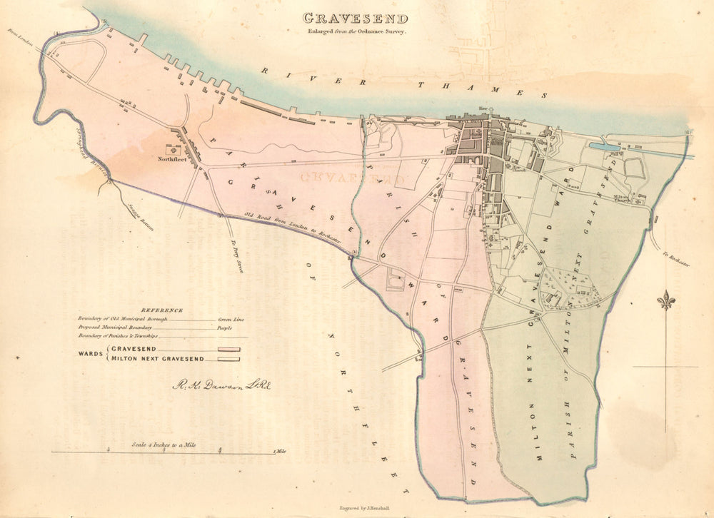 GRAVESEND borough/town plan. BOUNDARY COMMISSION Northfleet Kent DAWSON 1837 map