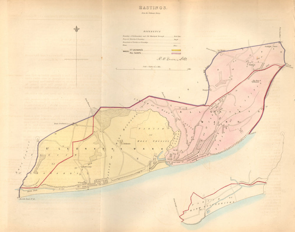 HASTINGS borough/town plan. BOUNDARY COMMISSION. Sussex. DAWSON 1837 old map