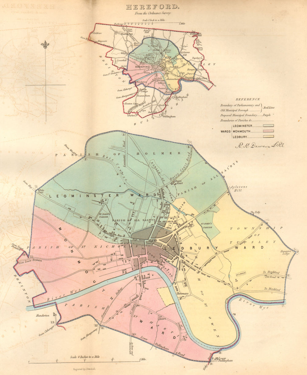 HEREFORD borough/town/city plan. BOUNDARY COMMISSION. DAWSON 1837 old map
