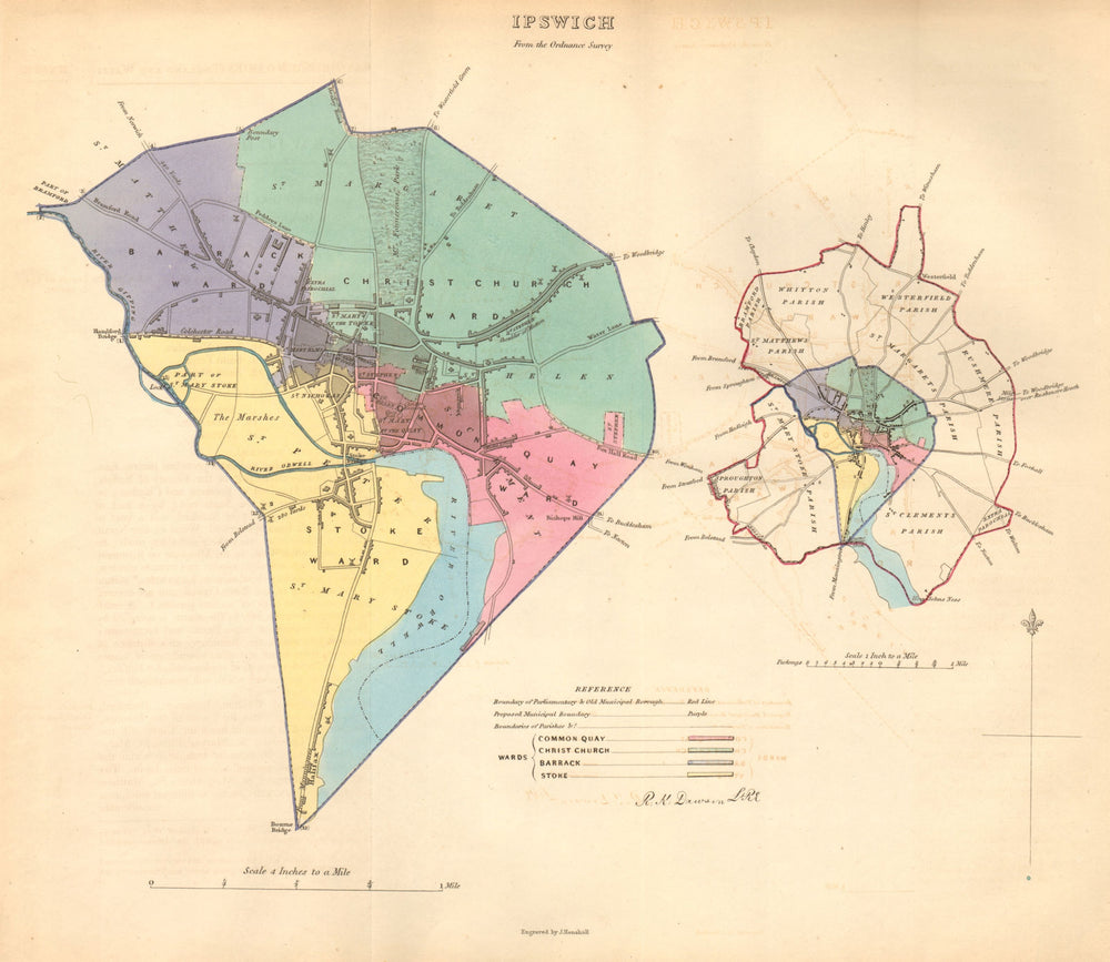 IPSWICH borough/town/city plan. BOUNDARY COMMISSION. Suffolk. DAWSON 1837 map