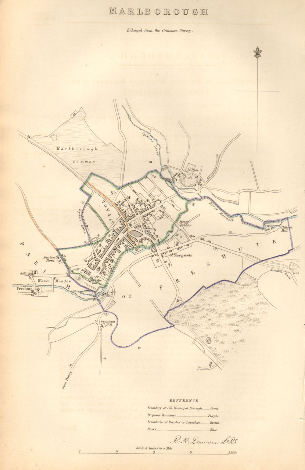 MARLBOROUGH borough/town plan. BOUNDARY COMMISSION. Wiltshire. DAWSON 1837 map