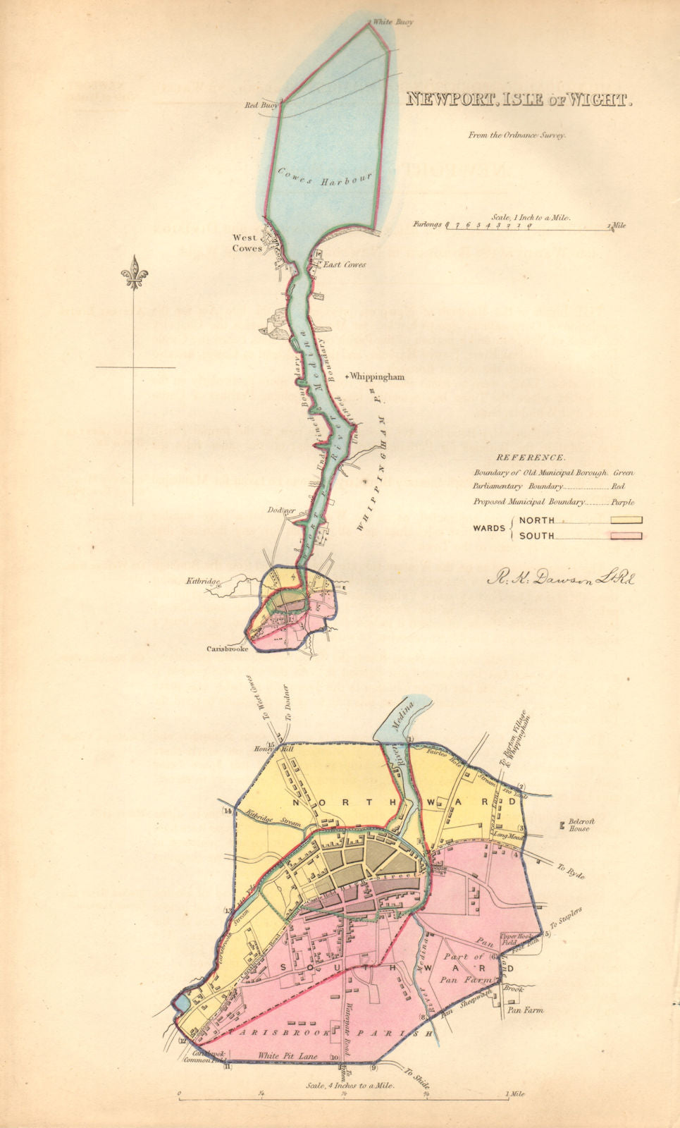 NEWPORT, ISLE OF WIGHT borough/town plan. BOUNDARY COMMISSION. DAWSON 1837 map