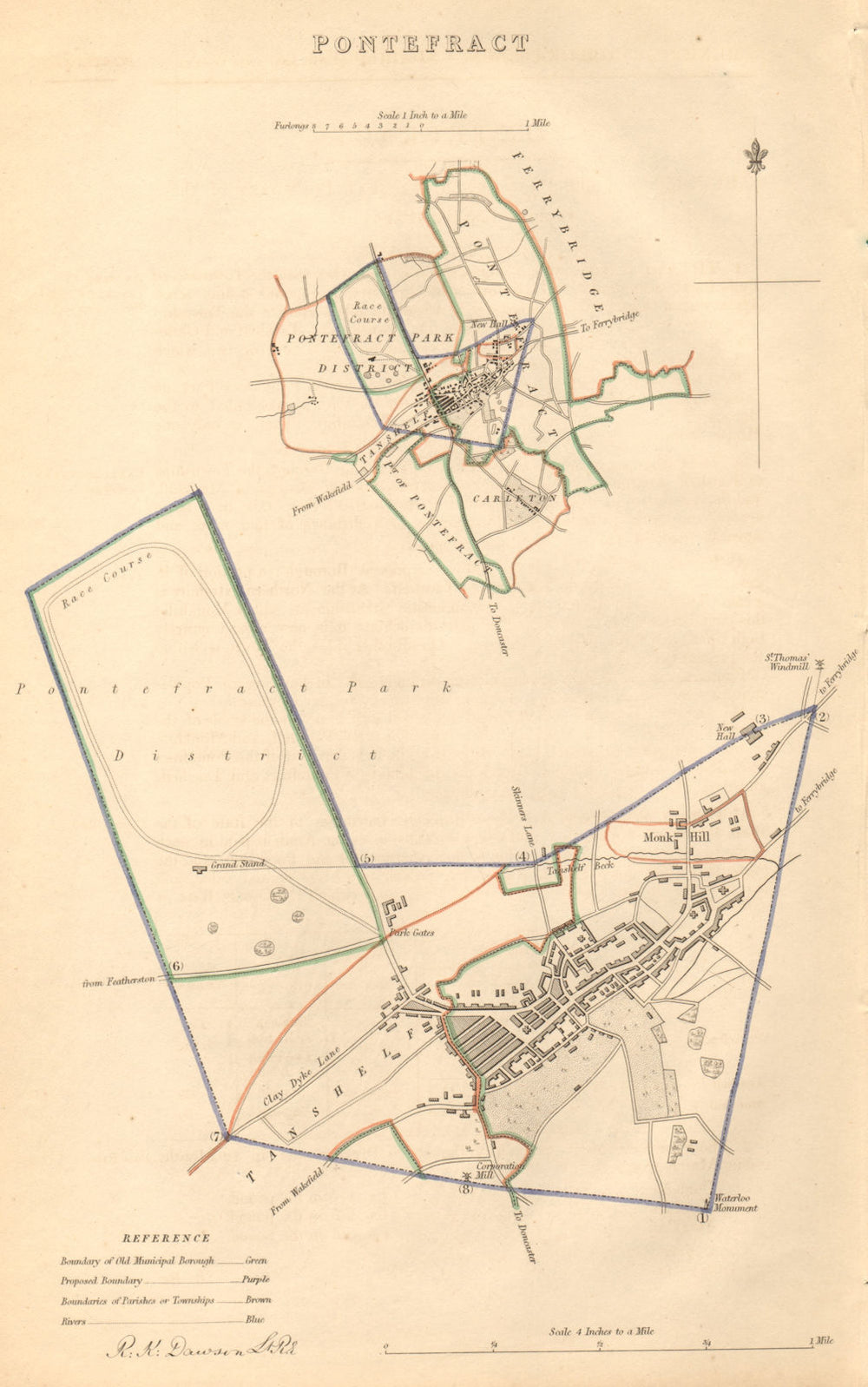 PONTEFRACT borough/town plan. BOUNDARY COMMISSION. Yorkshire. DAWSON 1837 map