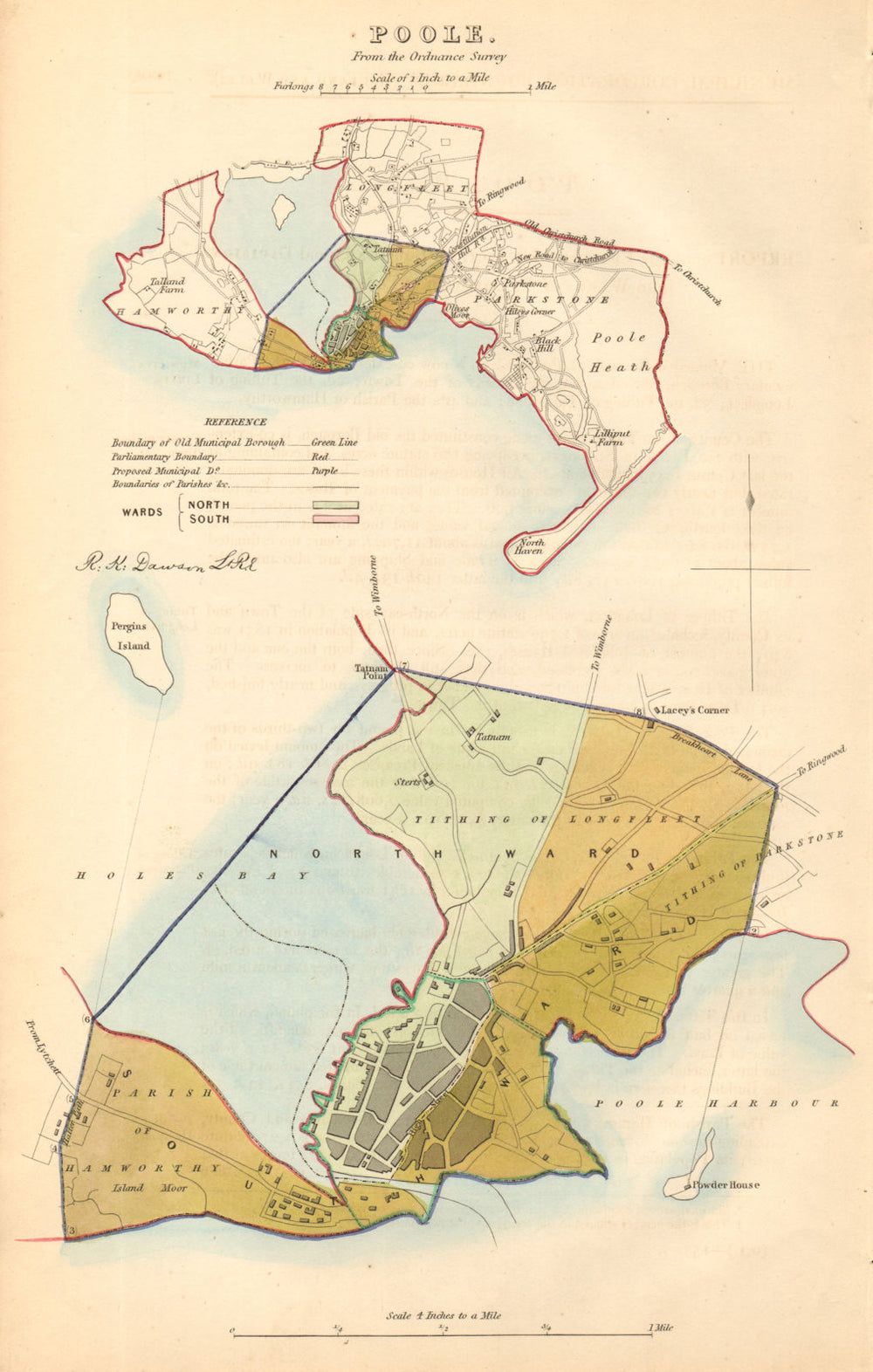 POOLE borough/town plan. BOUNDARY COMMISSION. Dorset. DAWSON 1837 old map