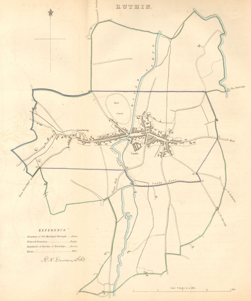 RUTHIN borough/town plan. BOUNDARY COMMISSION. Wales. DAWSON 1837 old map