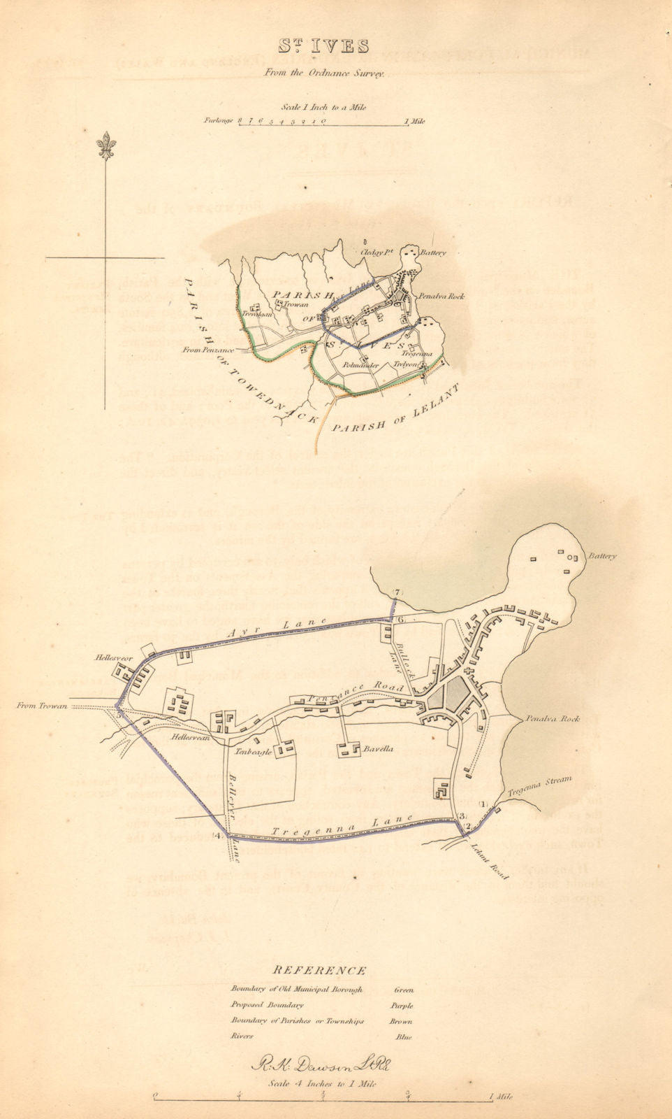 ST IVES borough/town plan. BOUNDARY COMMISSION. Cornwall. DAWSON 1837 old map