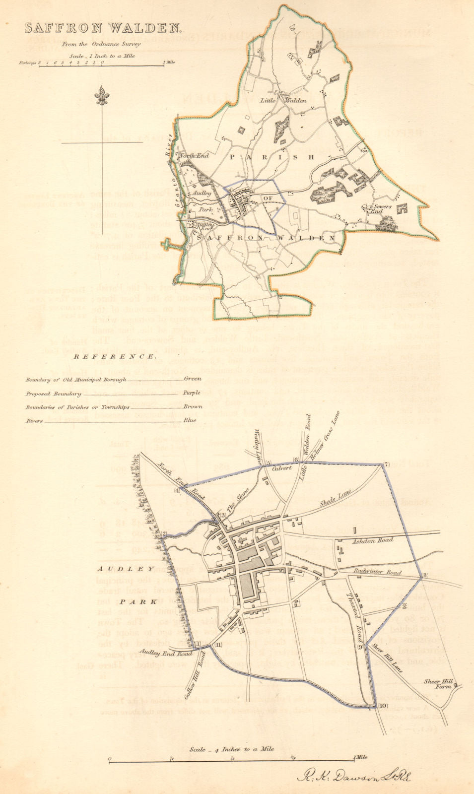 SAFFRON WALDEN borough/town plan. BOUNDARY COMMISSION. Essex. DAWSON 1837 map